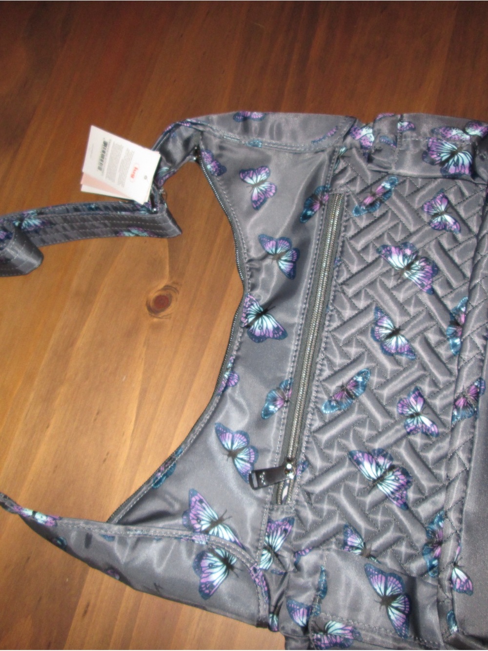 lug Gray Quilted Crossbody Bag with Purple & Teal Butterfly Print - Picture 2 of 8